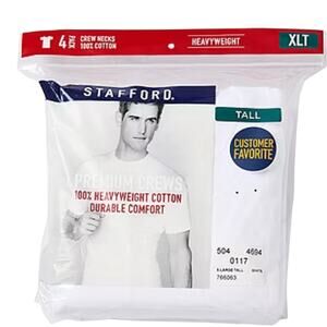 4 Pack Stafford Mens White Short Sleeve Crew Neck T-Shirt- Size XLT-